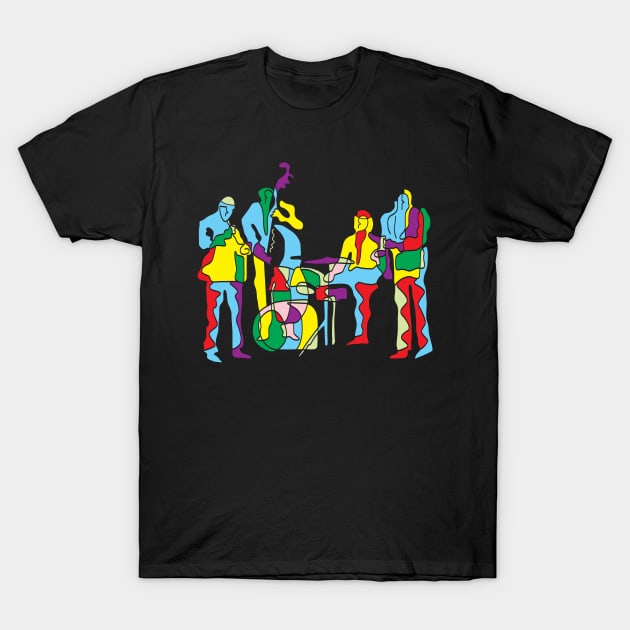 Colorful Jazz Band Modern Art Style T-Shirt by jazzworldquest